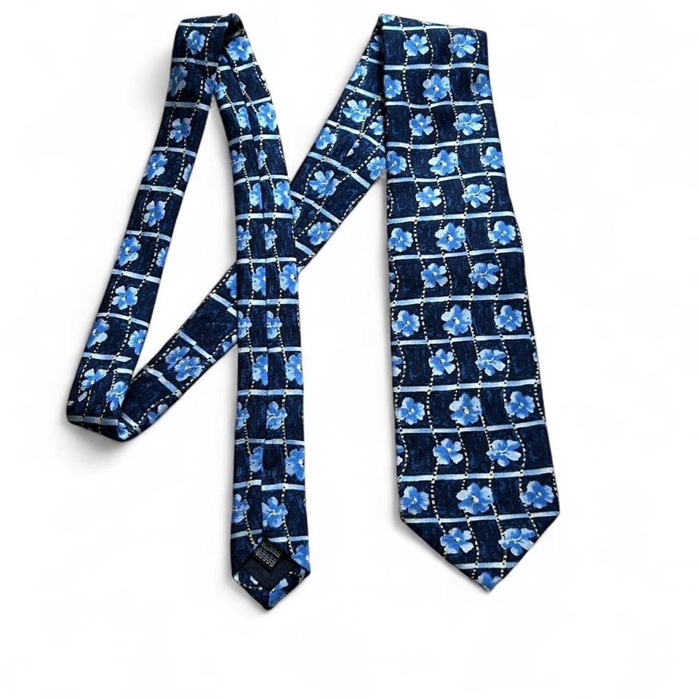 Ted Lapidus Blue and yellow Floral silk Tie